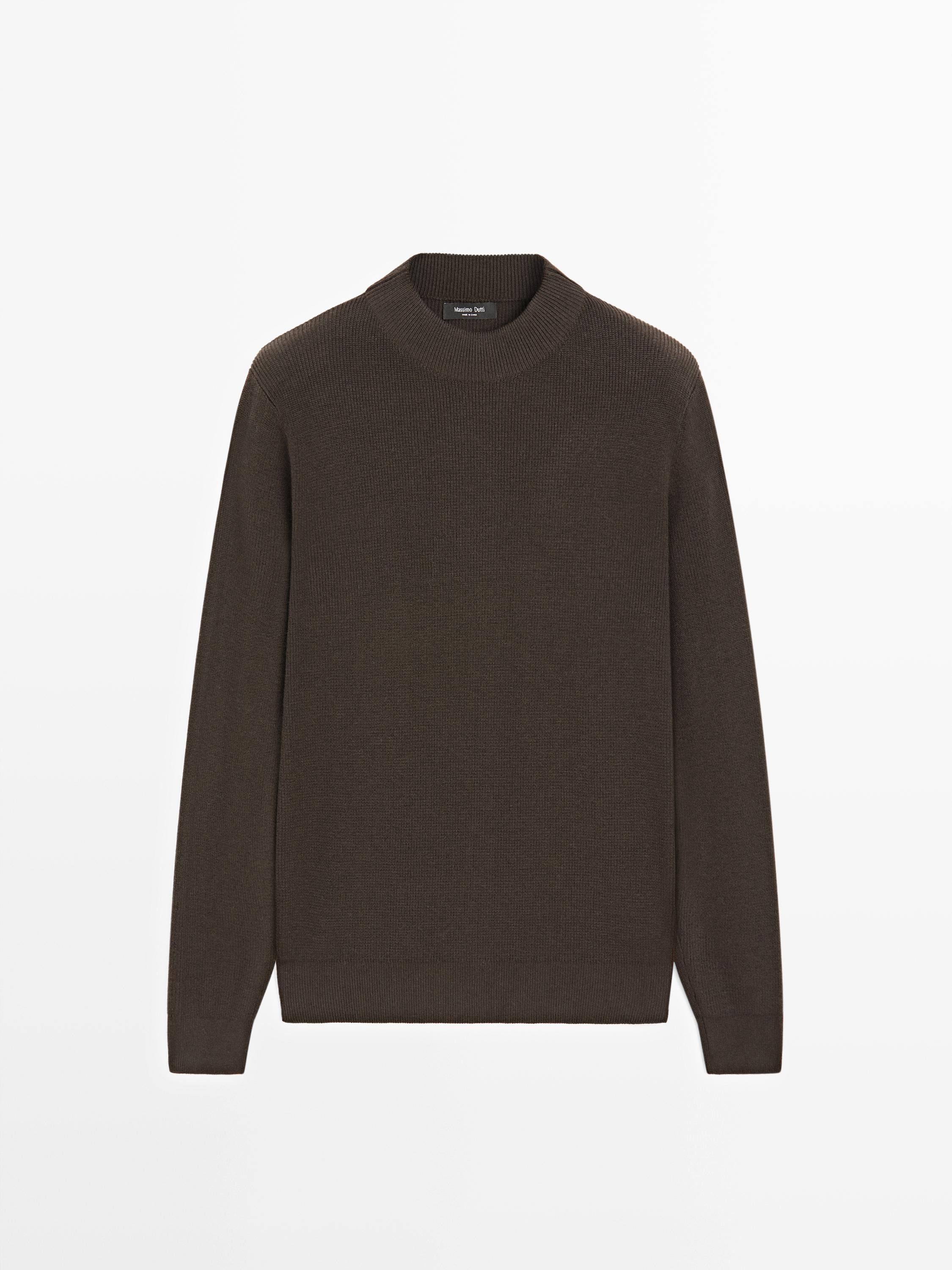 Cotton blend knit sweater with mock turtleneck | Massimo Dutti UK