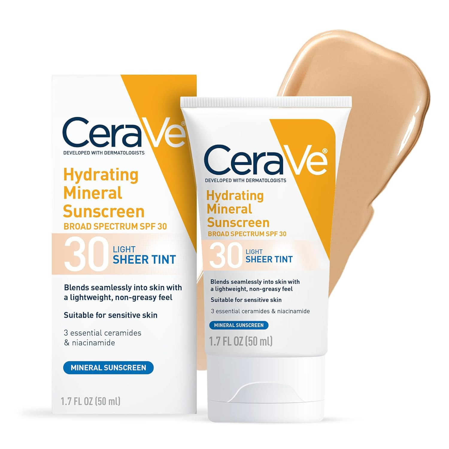 CeraVe Hydrating Mineral Sunscreen SPF 30 with Sheer Tint, Tinted Mineral Sunscreen with Zinc Oxi... | Amazon (US)