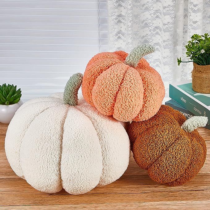 Juexica Halloween Stuffed Pumpkin Fluffy Plush Toy 3D Shaped Decorative Thanksgiving Pillow Soft ... | Amazon (US)