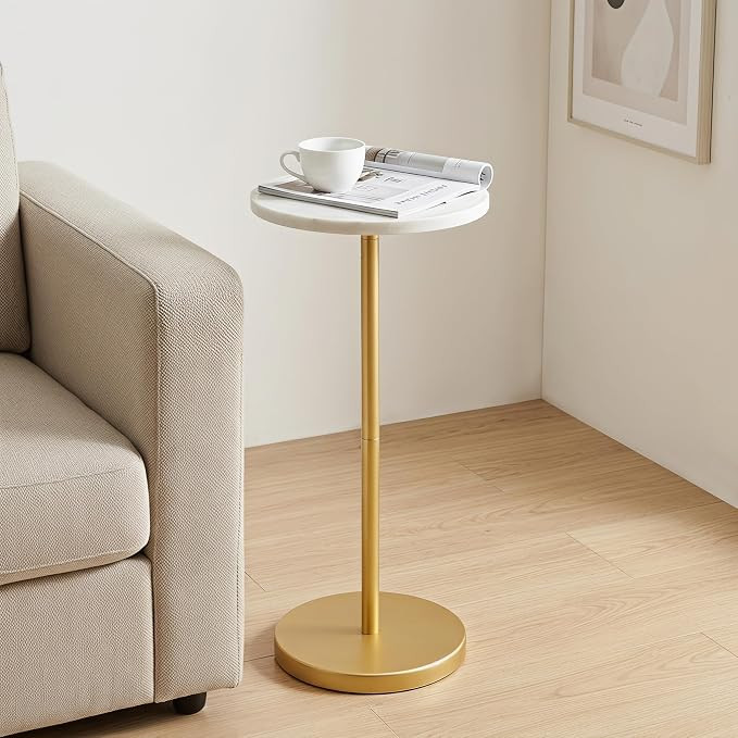 COVLON Natural Marble Drink Table, Small Round Side Table, Martini Table | Marble Pedestal Accent... | Amazon (US)