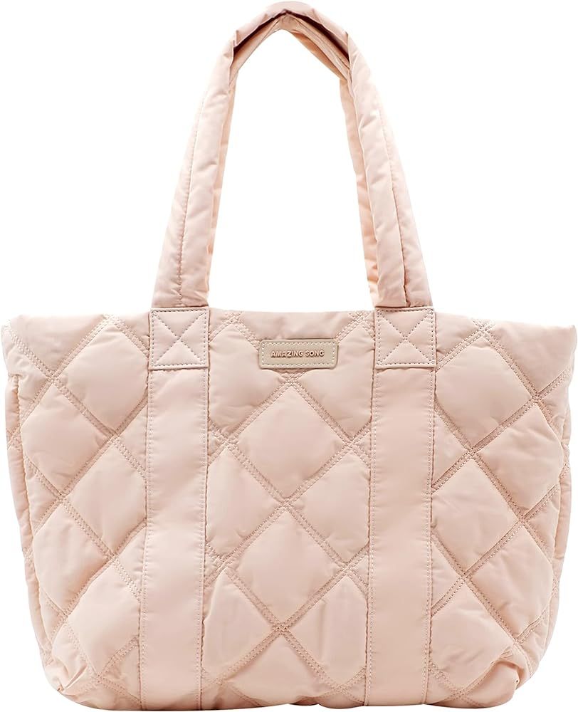 Amazing Song Puffer Tote Bag for Women, Large Quilted Shoulder Bag Designer Handbag Work Shopper wit | Amazon (US)