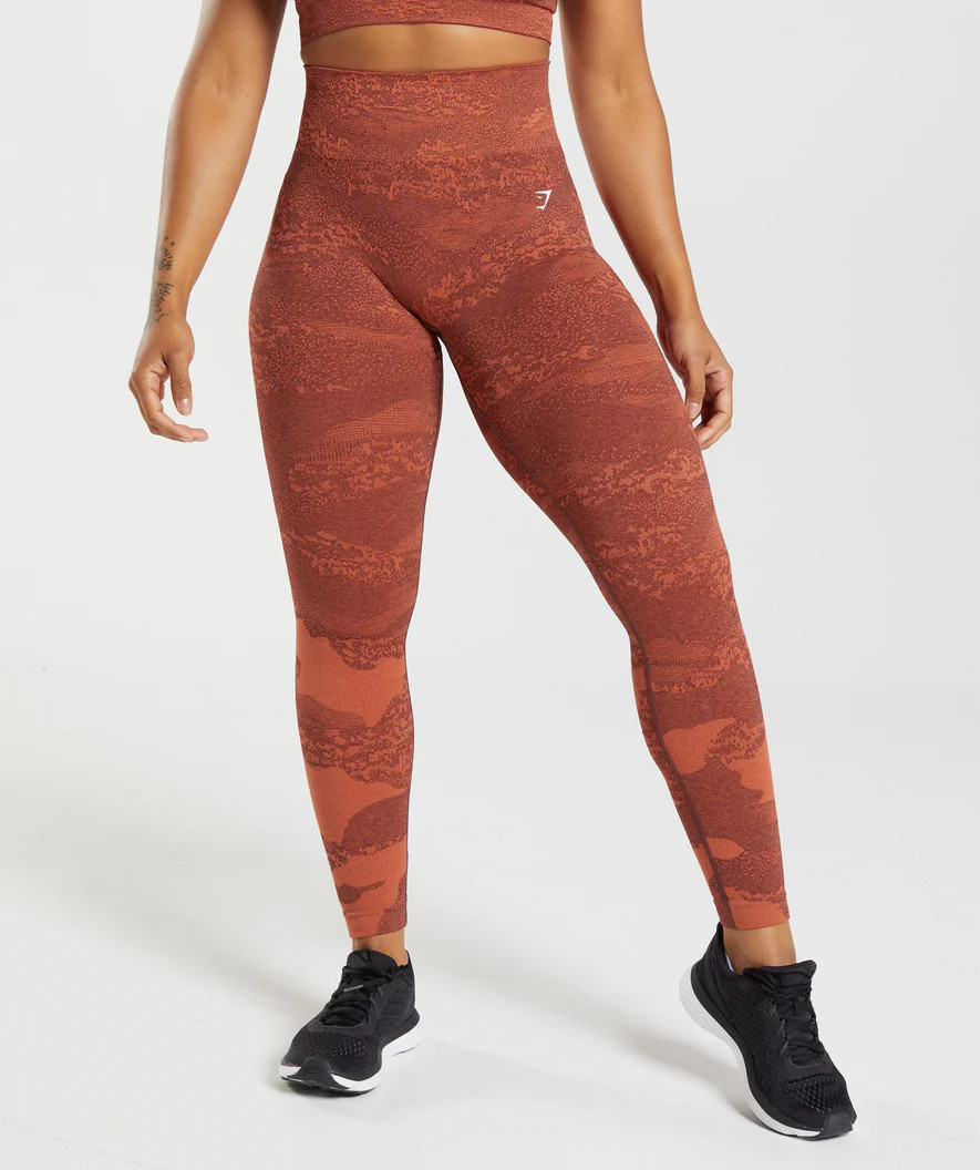 Gymshark Adapt Camo Seamless Leggings - Storm Red/Cherry Brown | Gymshark US