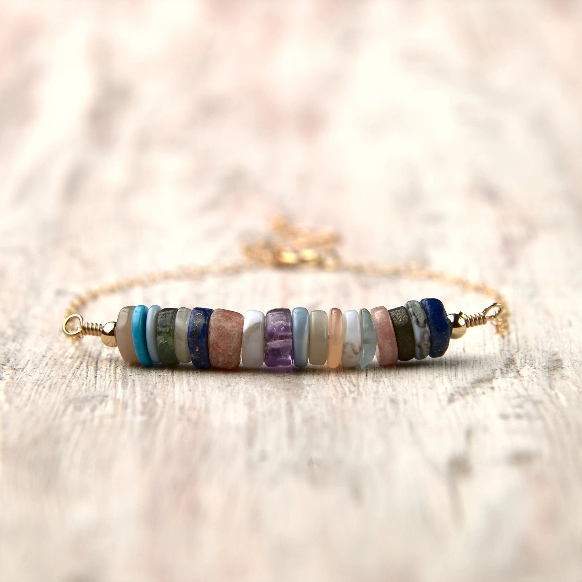 Mix gemstone bracelet Multicolor gem bracelet Boho gift for sister Hippie jewelry Yoga beads jewe... | Etsy (US)