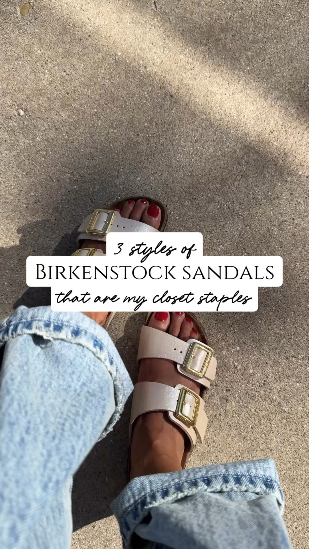 3 styles of @Birkenstock US  sandals that are my closet staples. 
For everyday outfits and vacation looks. 
The neutral colors allow you to wear them with everything. 
I’ve had the first pair for over 2 years. 
The second pair is a new addition that I got before spring break. 
The third pair is over 3 years old. 
1st pair: The pearlized finish is so pretty. And these straps are durable if you accidentally get get caught in the rain. 
2nd pair: The raffia texture looks beautiful in the dark brown color. I think of these as my “dressy” Birks. And it works for me. 
3rd pair: Classic nubuck suede leather. The sandcastle color with the big gold buckles is effortless chic. I don’t wear these on days when I think they might get wet, but otherwise find them to be the most versatile. 
*This style now comes in the Birko Flor option, which would be a more durable (non-suede) style that gives you the same look. Also less expensive. 

**Make sure that you are choosing the correct width when ordering, as some styles have a narrow width option. 

Jeans are from @Pistola Denim and are a nice bowed style to try if a full barrel jean isn’t for you. True to size.

#LTKOver40 #LTKTravel