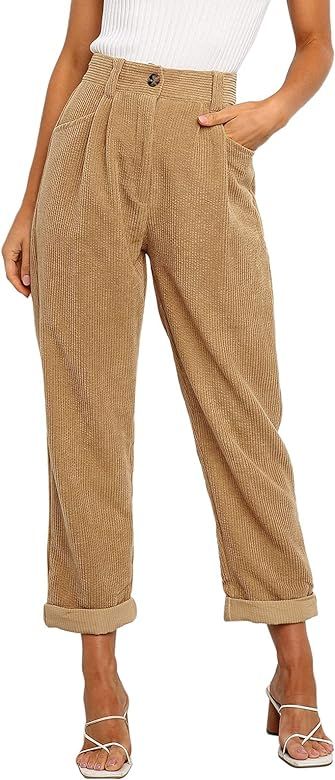 NIMIN Corduroy Pants for Women Elastic High Waisted Pants Loose Vintage Pants Fall Clothes | Amazon (US)