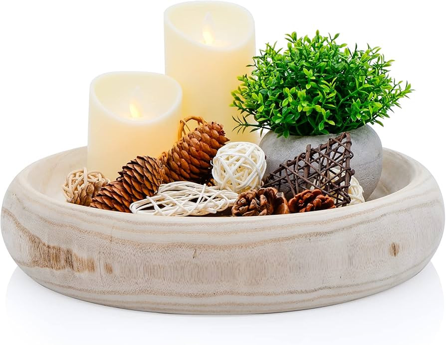 HOMBEMO Decorative Wood Bowl, Wooden Dough Bowl of Paulownia Wood, Round Wood Bowls for Home Deco... | Amazon (US)