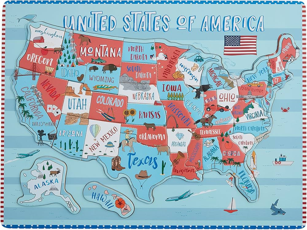 Mud Pie Kids United States Puzzle; 16" X 12" | Amazon (US)