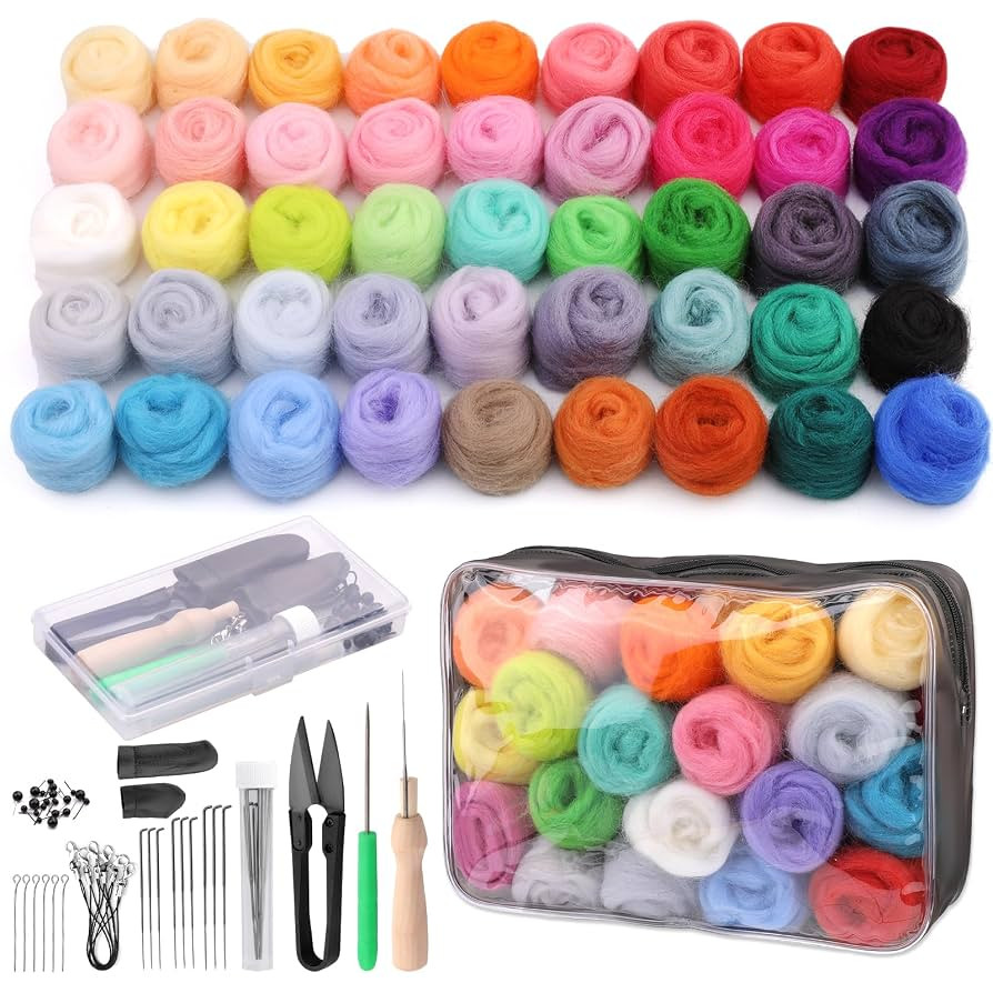 SOCNITC 45 Colors Needle Felting Kits for Beginners, Needle Felting Supplies with Tools, Felt Sta... | Amazon (US)