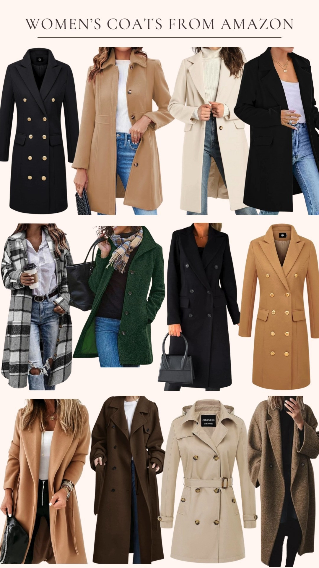 Women's Coats From Amazon. They are timeless, elegant, and perfect for work or weekends 🤍 From classic double-breasted wool coats to belted trench coats and chic overcoats, these fall and winter outerwear favorites bring warmth and sophistication to every outfit. Effortless style starts with a beautiful midi or long coat this season! 

 #LTKOver40 #LTKFindsUnder100 #LTKStyleTip
