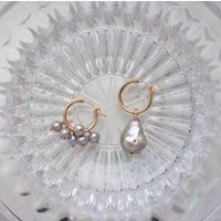 Mismatched Pearl Hoop Earrings, Dainty Dangle Bridal 14K Gold Filled Wedding Silver Birthday Gift | Etsy (US)