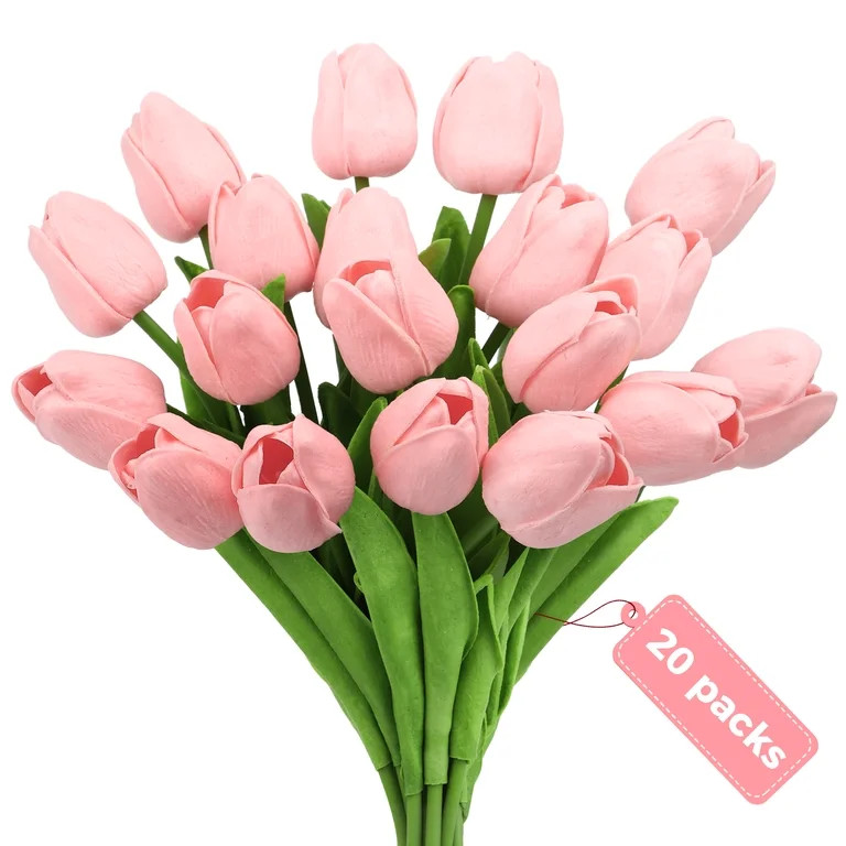 Scidweet 20 Pcs Artificial Flowers Fake Tulip, Pink Faux Tulip Flowers for Spring Indoor Table We... | Walmart (US)