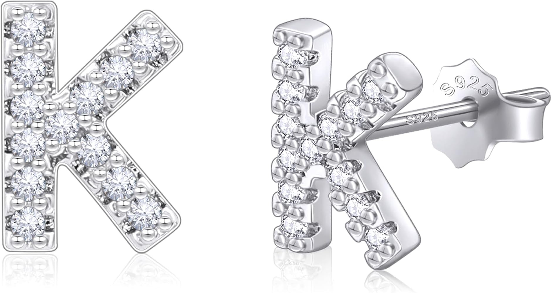 AILUOR Initial Stud Earrings for Women, Sterling Silver CZ Initial Letter Stud Earrings for Women... | Amazon (US)