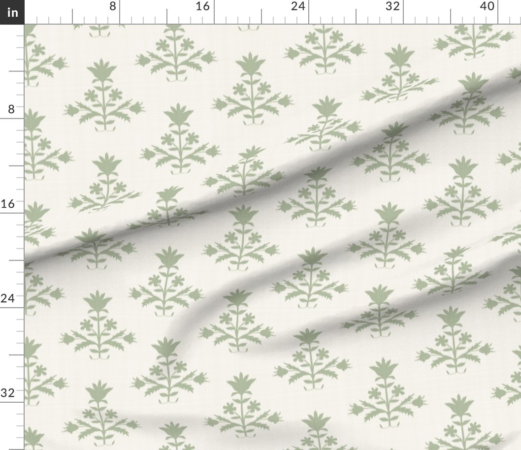 Tulip Print Sherwood Green on DOUBLE HATCHED Cream copy Fabric | Spoonflower | Spoonflower