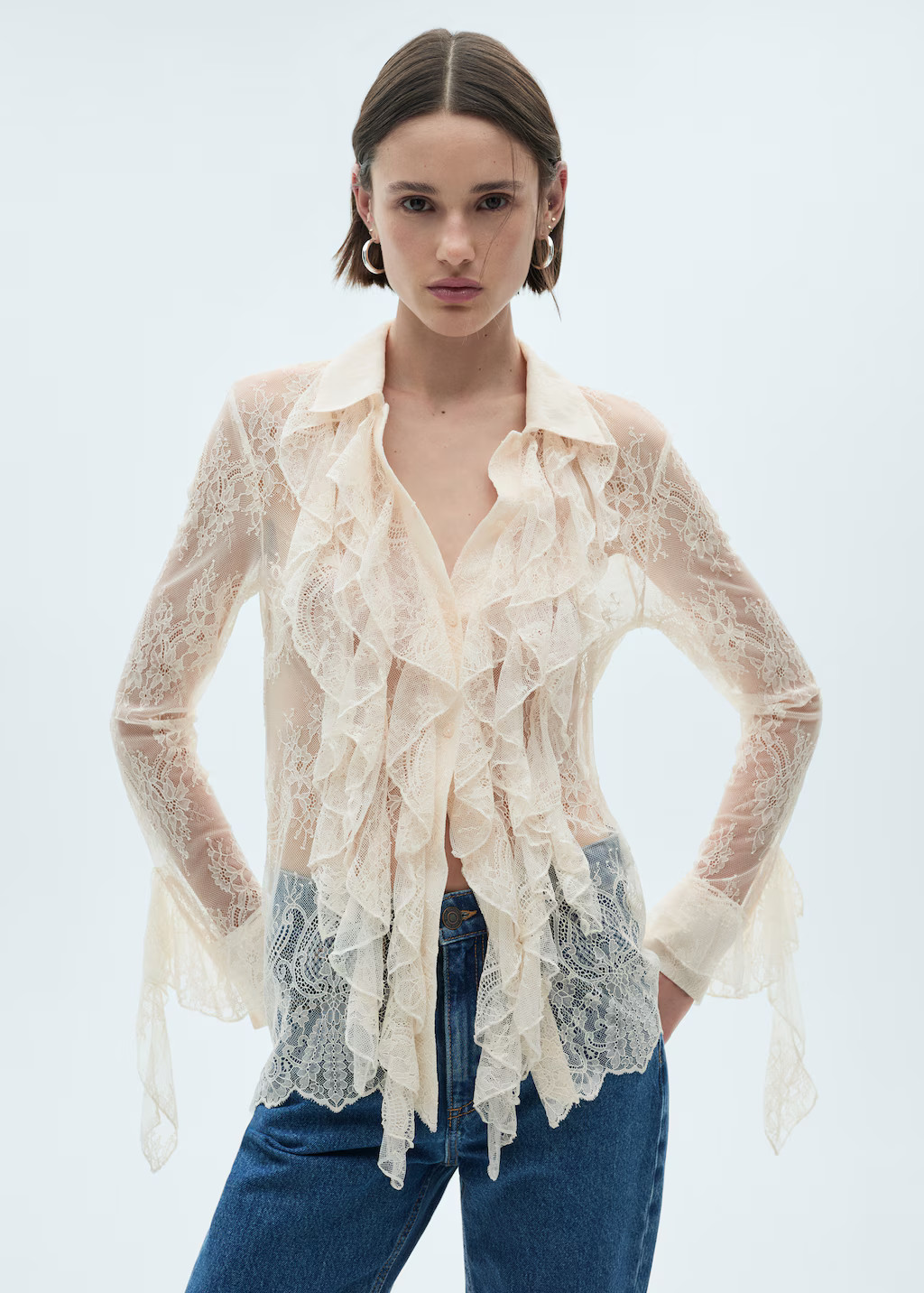 Ruffled guipure shirt | Mango (US/MX/AU)