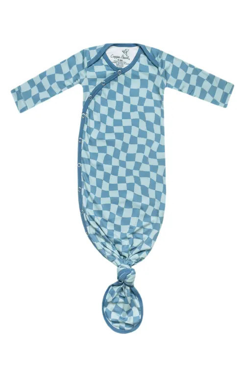 Copper Pearl Miles Check Newborn Knotted Gown in Blue at Nordstrom | Nordstrom