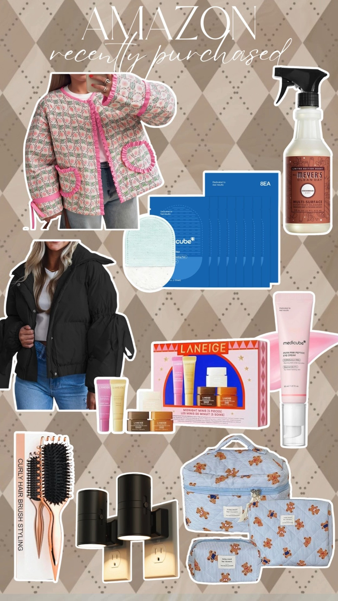 amazon. look for less. quilted jacket. puffer coat. jacket. bow. medicube. multipurpose spray. hairbrush. nightlight. makeup bag. laneige set. skincare.  

 #LTKFindsUnder50 #LTKFindsUnder100 #LTKBeauty