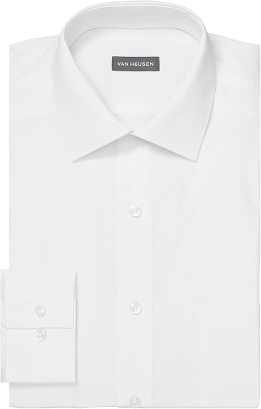 Van Heusen Men's Regular Fit Poplin Solid Spread Collar Dress Shirt | Amazon (US)