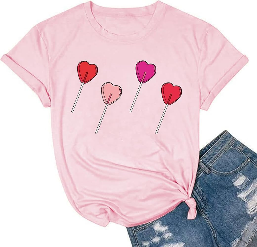 Valentine's Day Shirts for Women Cute Love Heart Graphic T-Shirt Short Sleeve Teacher Valentines ... | Amazon (US)