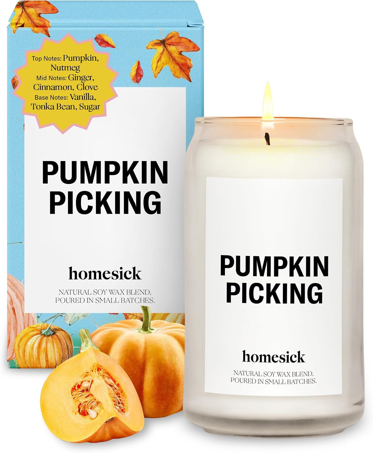 Homesick Scented Candles for Home (Pumpkin Picking) - 13.75 oz Natural Long-Lasting Soy Wax Blend Jar Candle Gifts for Women & Men, 60-80 Hours Burn Time - Notes of Pumpkin, Nutmeg & Ginger | Amazon (US)