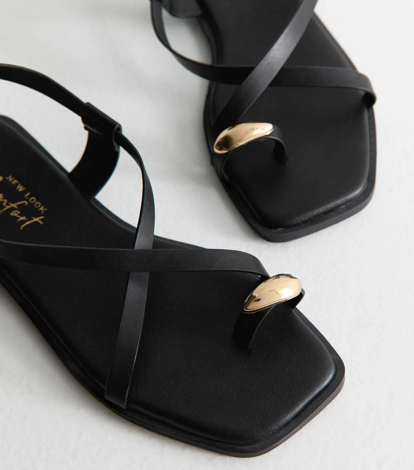 Black Crossover Strap Faux Leather Sandals | New Look | New Look (UK)