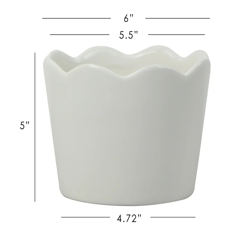 Mainstays 6in Scallop White Ceramic Round Planter - Walmart.com | Walmart (US)