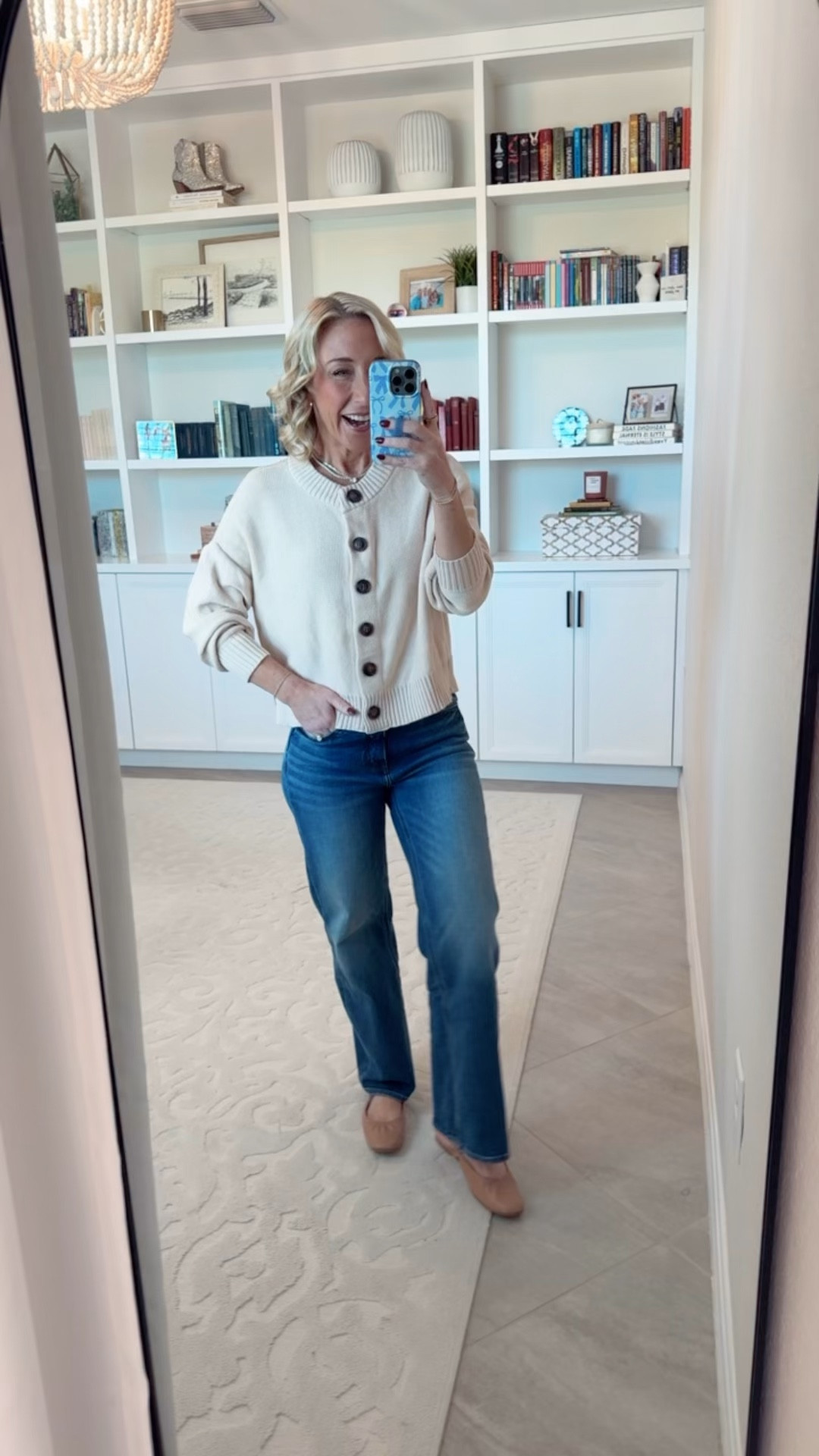 Button Cardigan - size small. (one color left, but it’s 50% off - now $16.49). * Bella Stretch Relaxed Straight Jeans - Color: Atlantic Blue - Size: 25 - Inseam: 28. 
#LTKSeasonal#LTKOver40#LTKFindsUnder50 

 