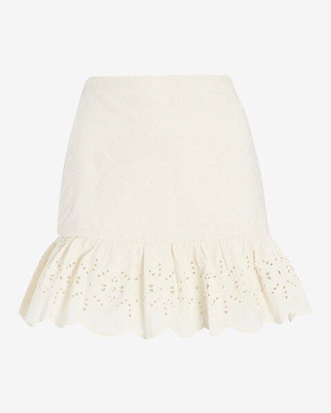 Embroidered Eyelet Ruffle Mini Skirt | Express