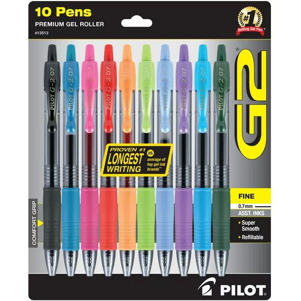 Pilot G2 Gel Ink Pens, Fine Point (0.7mm), Asst, 10 Pack, 532885838 | Walmart (US)