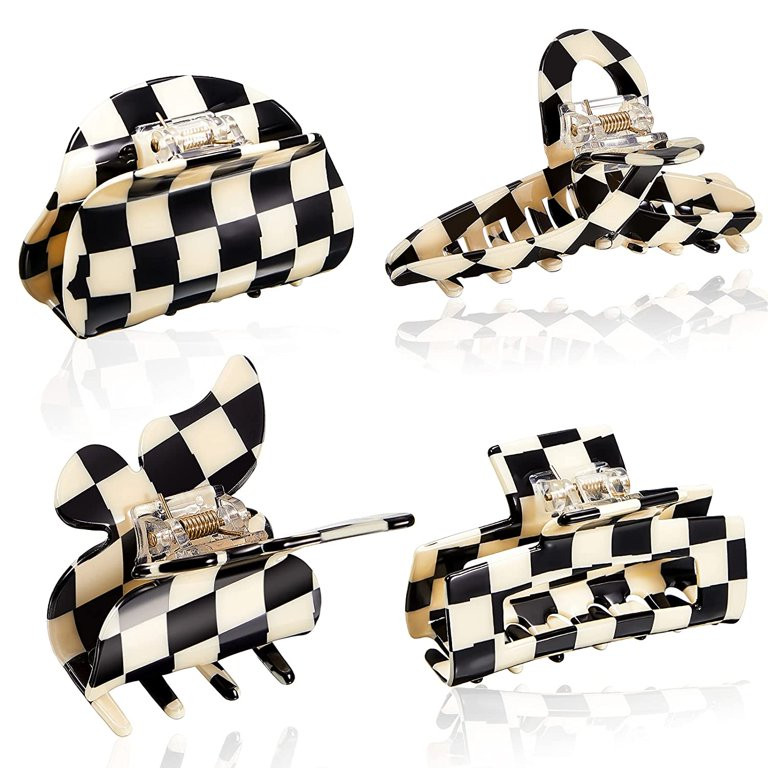 4 Pieces Checkered Hair Clips Non Slip Checkered Hair Claw Rectangular Hair Jaw Clip Semicircle H... | Walmart (US)