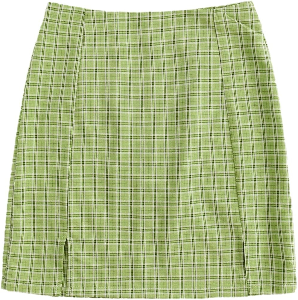 Women's Plaid Skirt High Waist Split Front Zip Up Mini Bodycon Skirt | Amazon (US)