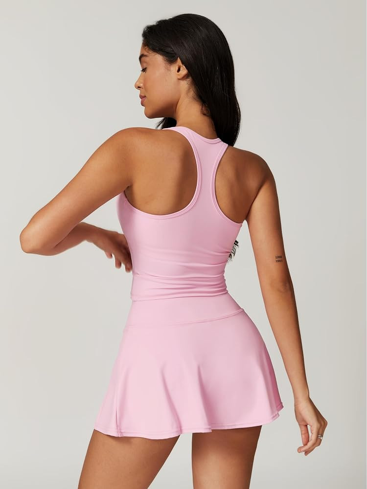 ABOCIW 2 Piece Tennis Dresses for Women Side Slit Mini Skirt Set Racerback Workout Crop Tank Top ... | Amazon (US)