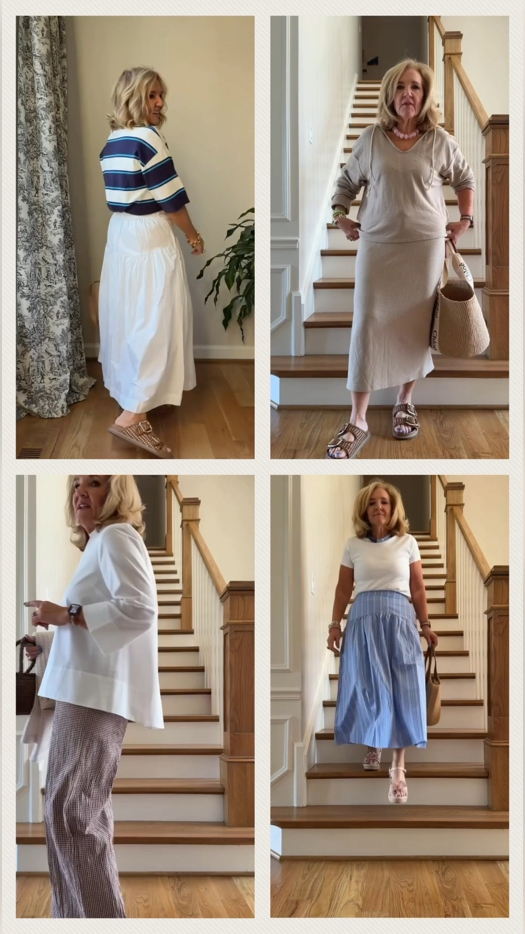 Wearing size medium in all except the brown seersucker pants I’m wearing a small and the striped sweater I’m in a small too  

#LTKSeasonal #LTKOver40 #LTKSaleAlert