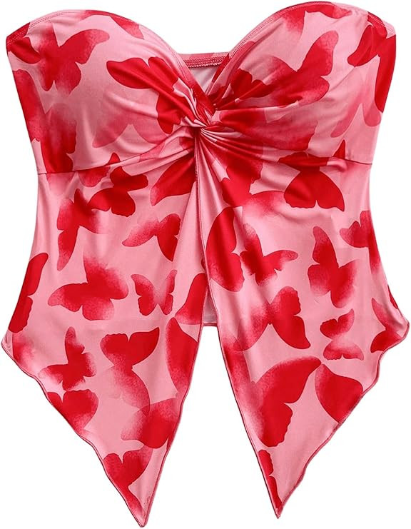 Milumia Women's Printed Twist Front Bandeau Top Split Hem Strapless Tube Tops | Amazon (US)