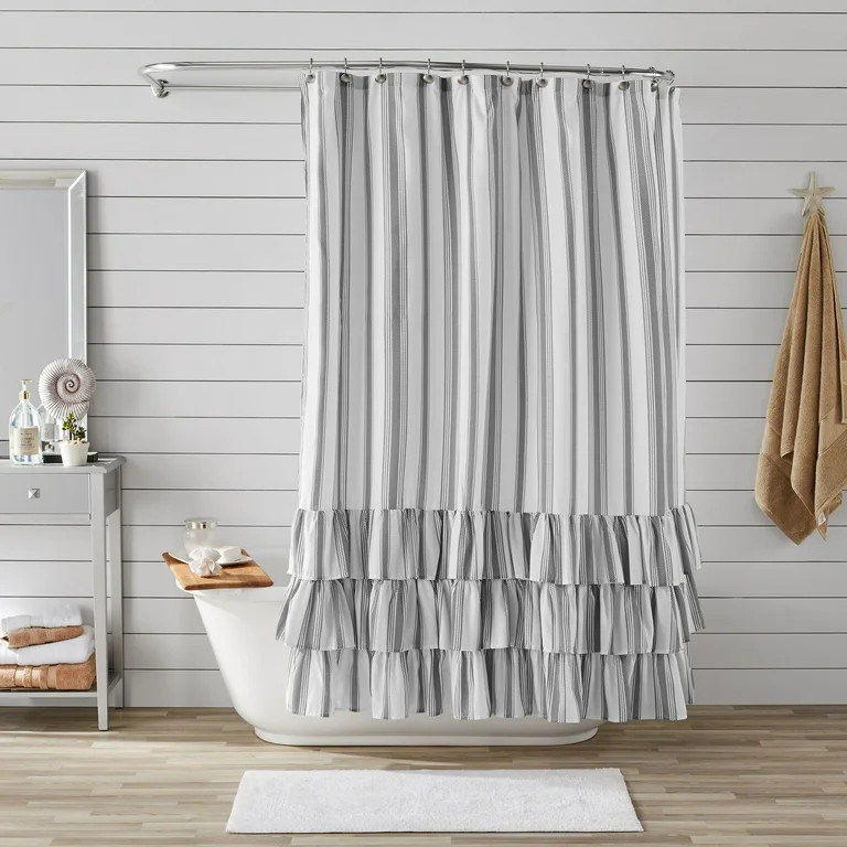 Striped Ruffle Printed Polyester Microfiber Fabric Shower Curtain by Better Homes & Gardens, 72" ... | Walmart (US)