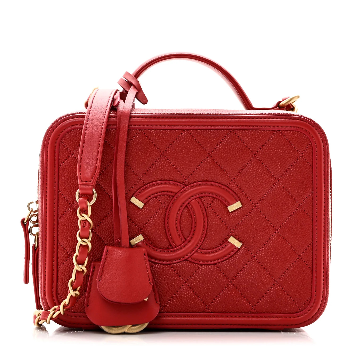 Chanel Caviar Quilted Medium CC Filigree Vanity Case Red | FASHIONPHILE (US)