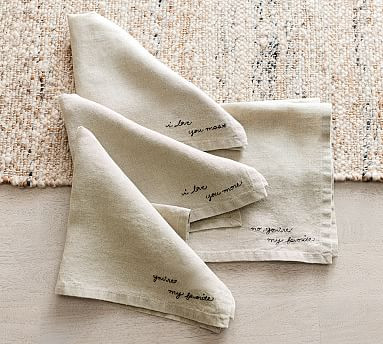 Favourite Embroidered Assorted Linen Napkins - Set of 4 | Pottery Barn CA