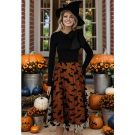 Velvet Bats Mesh Tulle Midi Skirt in Pumpkin | Chicwish