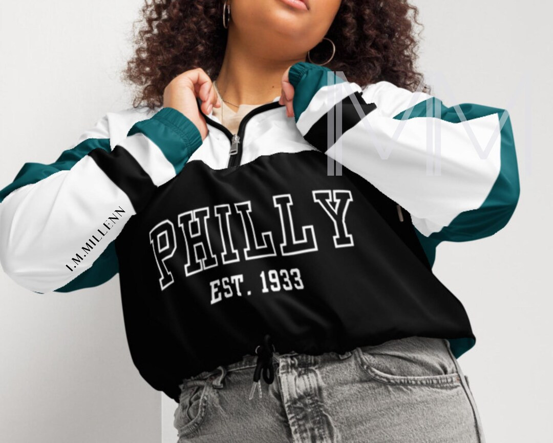 Philly Cropped Windbreaker Jacket for Women, Philly Green, White, and Black Vintage Football Jack... | Etsy (US)