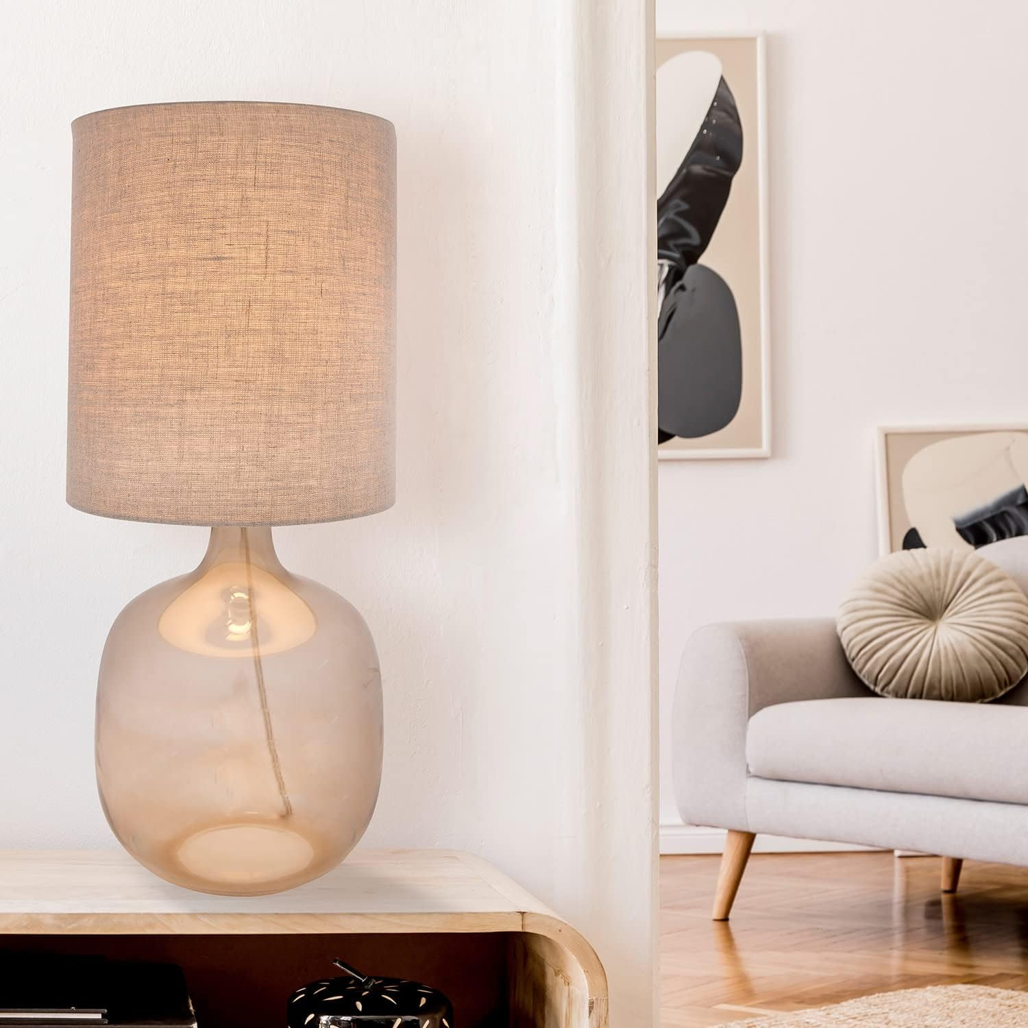 Creative Co-Op Transparent Glass Table Lamp with Cotton Shade | Amazon (US)