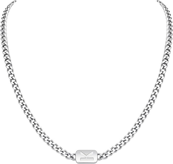 VNOX Silver/Gold Initial Necklace for Men - A-Z Letter Necklaces Cuban Link Chain Pendant Neckles... | Amazon (US)
