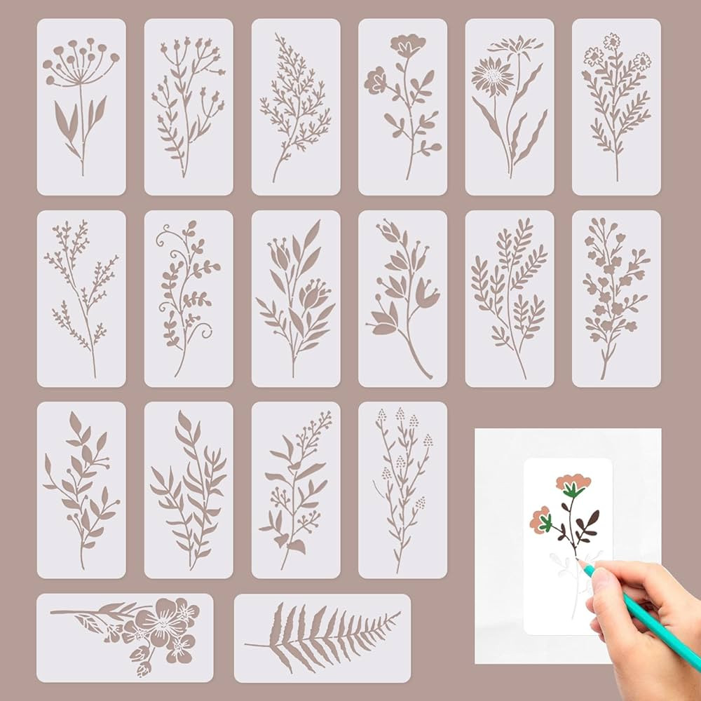 18Pcs Crafting Stencils Reusable, Wildflower Stencils for Painting, Large Flower Stencils for Woo... | Amazon (US)