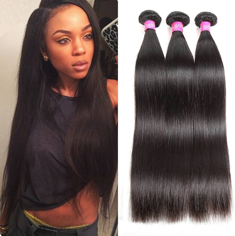 ISEE Hair 8A Malaysian Virgin Straight Hair 3 Bundles 100% Unprocessed Human Hair Weave Bundles H... | Amazon (US)