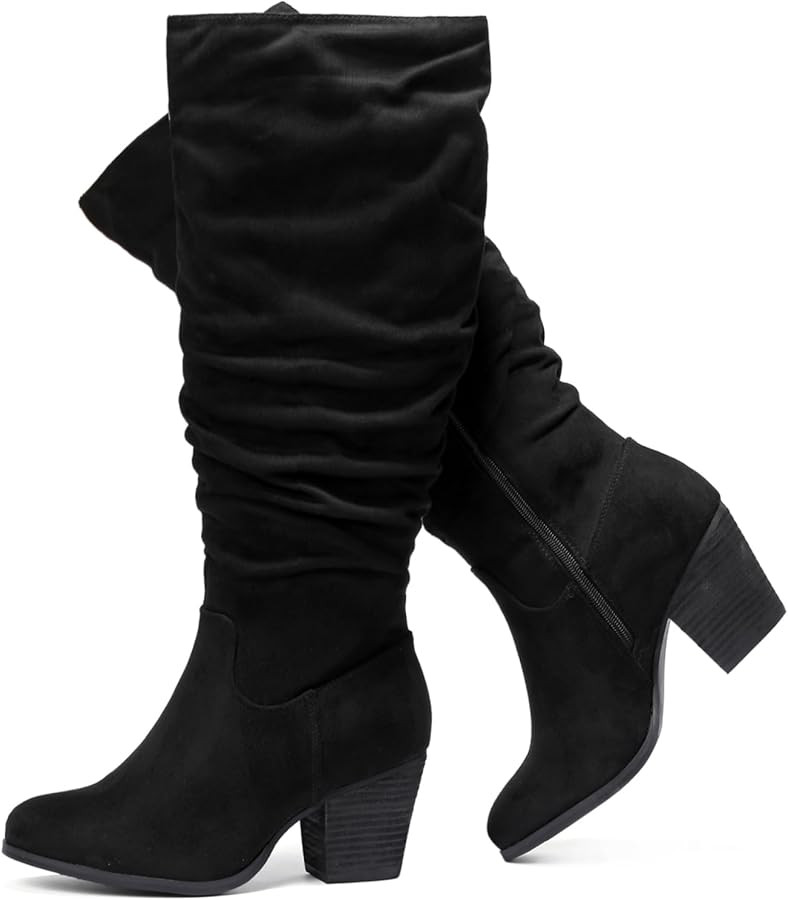 Luoika Women's Extra Wide Calf Slouchy Knee High Boots, Wide Width Knee-High Boots Low Stacked He... | Amazon (US)