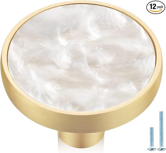 Jasluna Gold Knobs for Dresser Drawers, 12-Pack White Pearl Cabinet Pulls, 1-1/4-Inch Brushed Bra... | Amazon (US)