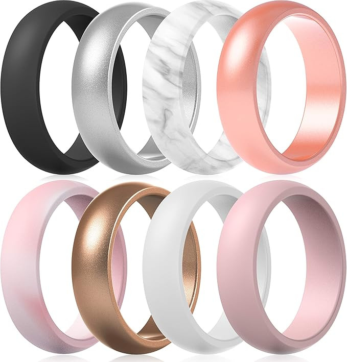 ThunderFit Silicone Rings Wedding Bands for Women - 8 Rings / 4 Rings - 5.5mm Wide - 2mm Thick | Amazon (US)