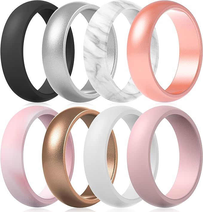 ThunderFit Silicone Rings Wedding Bands for Women - 8 Rings / 4 Rings - 5.5mm Wide - 2mm Thick | Amazon (US)