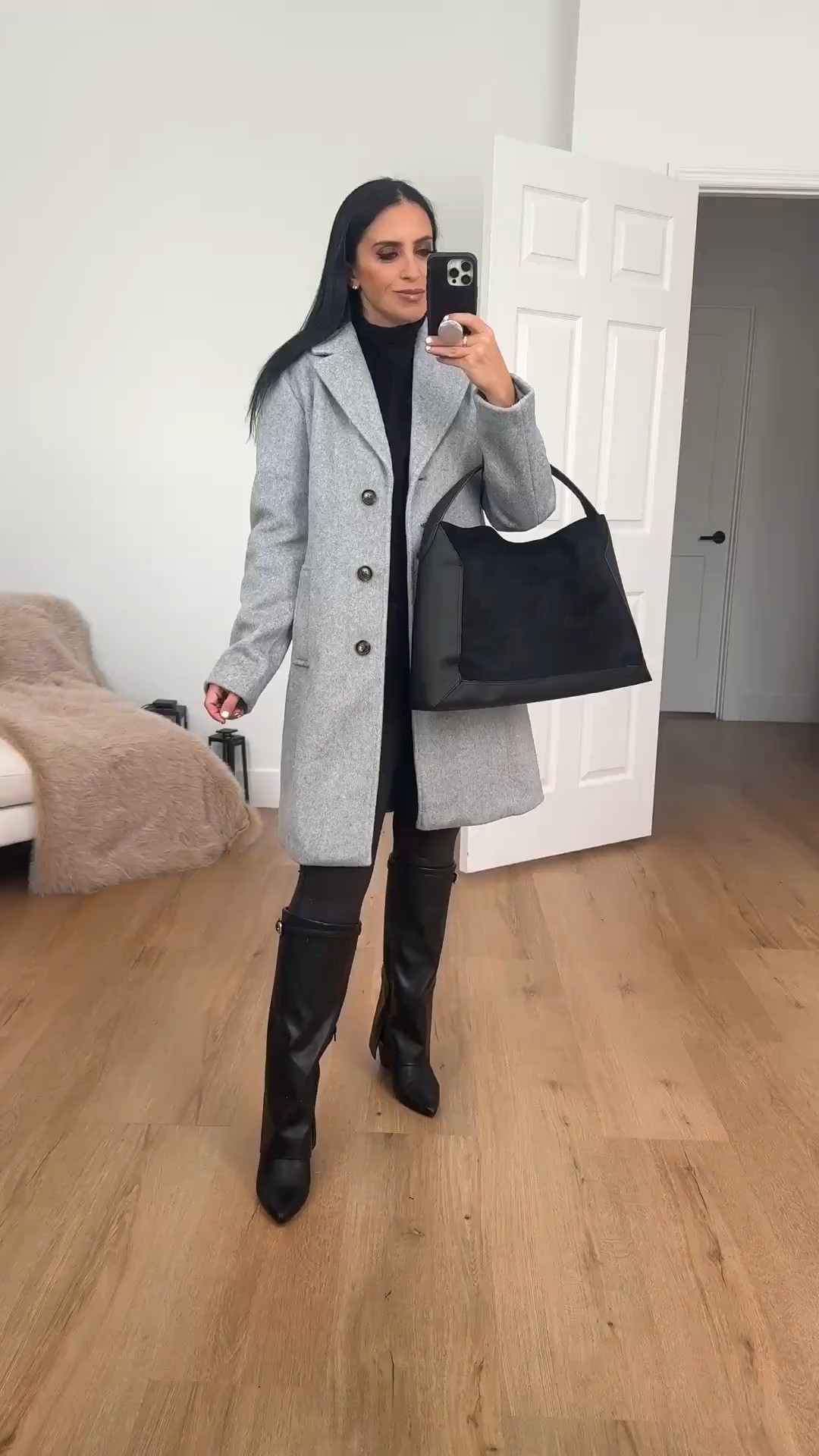 Time and Tru Women's Faux Wool Boyfriend Coat wearing size small. Under $50