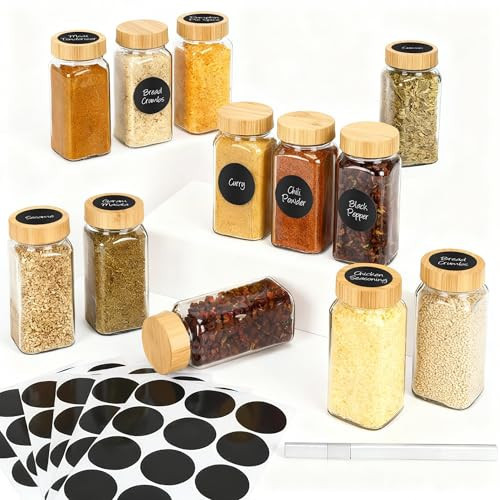 12Pcs Spice Jars with Label, 4oz Empty Square Seasoning Containers, Spice Jars with Shaker Lids, Small Spice Bottles for Salt, Herbs, Sugar, Pepper, Seasoning Jars for Spice Rack, Cabinet, or Drawer | Amazon (US)
