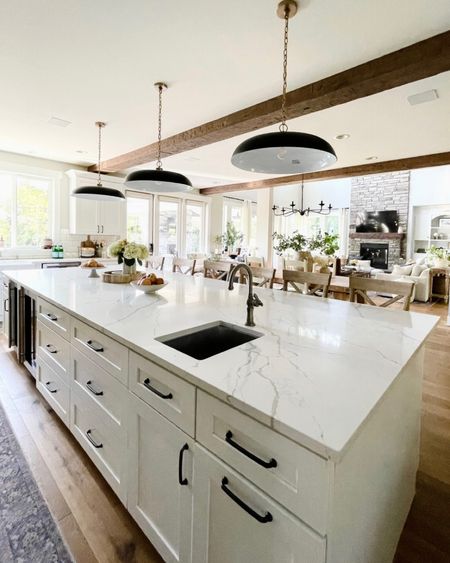 Open concept inspiration! Ideas for a large kitchen island and home furniture and decor. 

Kitchen pendants, pottery barn, dining table, modern farmhouse, large vintage pots, coffee table, dining chairs

#LTKhome #LTKstyletip #LTKFind