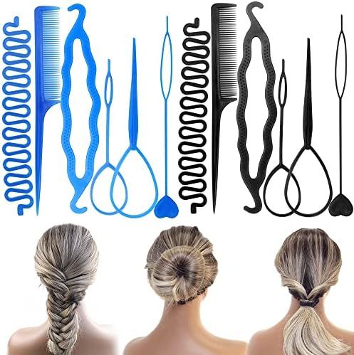 NAIHOD 2 Sets Tail Hair Tool Hair Loop DIY Styling Tool Set Tail Hair Flipper Pull through Ponytail  | Amazon (US)